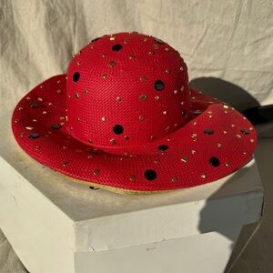 Jack McConnell Boutique 80s Gem Embellished Red Straw Hat